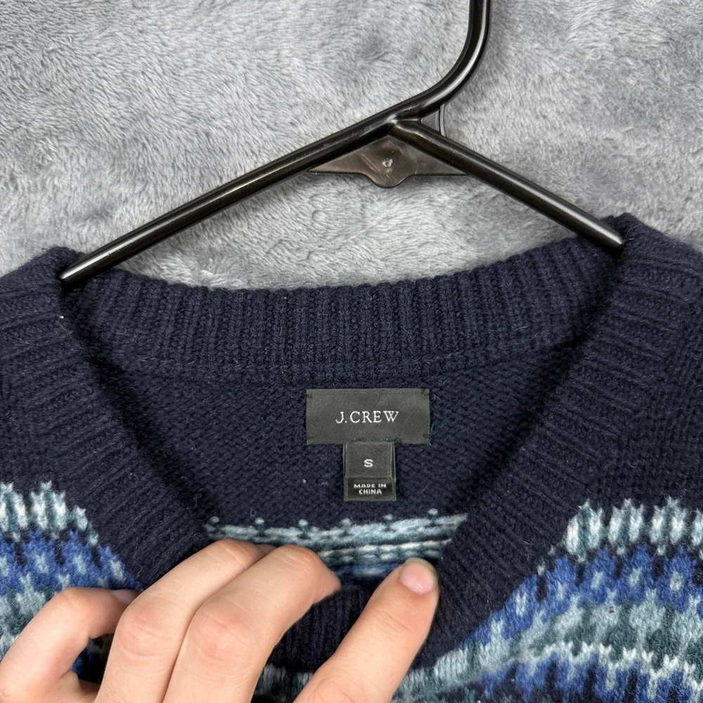 J.Crew Sweater Mens Small Gray Blue Fair Isle Lambswool Crewneck Pullover 10336
